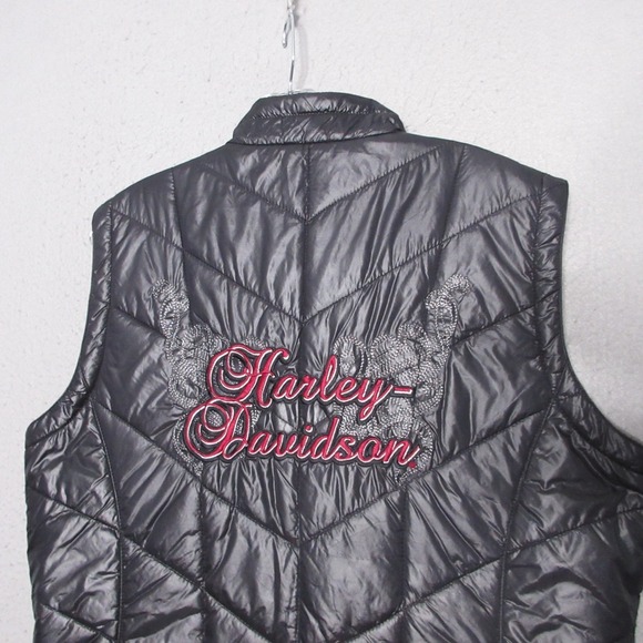 Harley Davidson Vest Women Puffer Embroidered Y2K 90s Biker Grunge Spell Out - Picture 2 of 9
